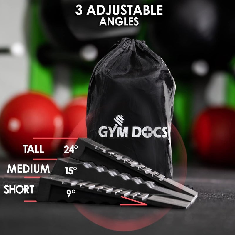 Gym Docs Squat Wedge Block: Doctor-Designed Pair of Adjustable, Non-Slip Slant Boards for Elevated Heel Squats, Deadlifts, and Calf Stretching - Physical Therapy Equipment for Strength Training - Image 4